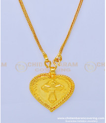 THN56 - 24 Inches Pure Gold Plated Daily Use Christian Cross Plain Heart Thali Designs 